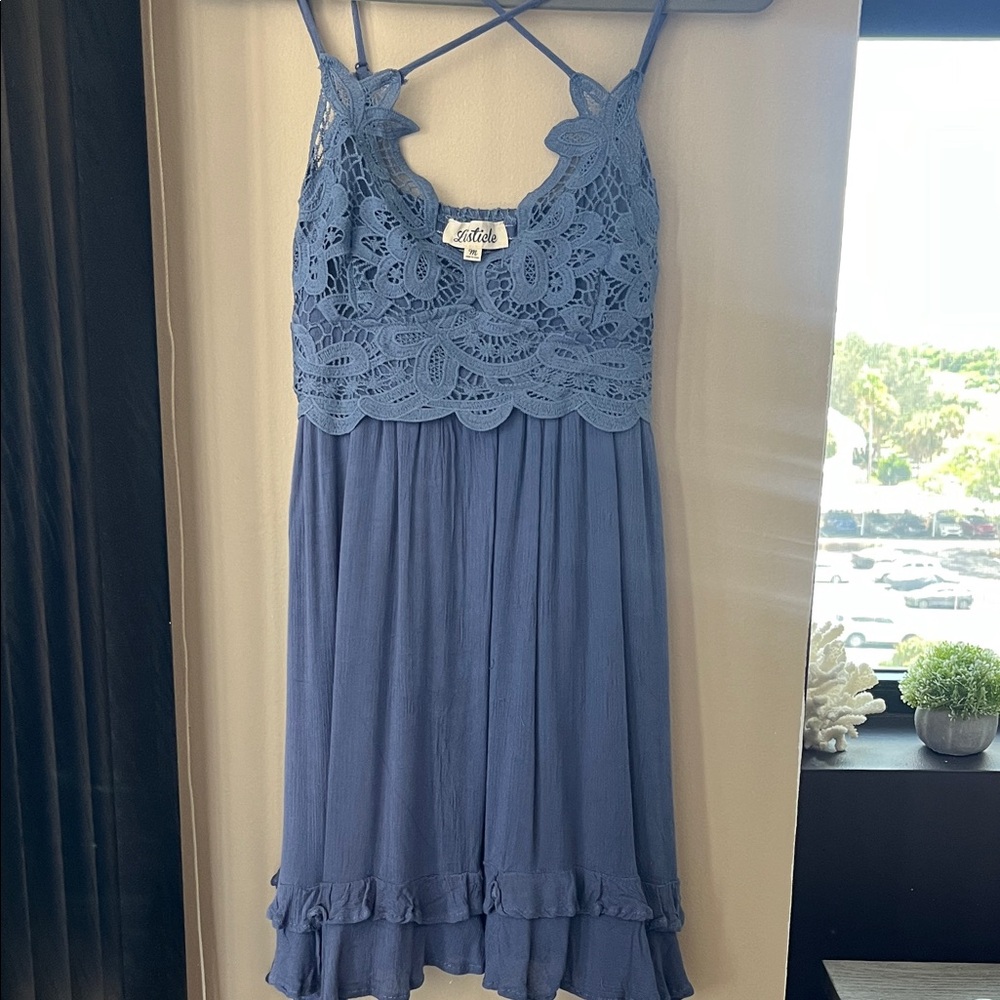 Listicle Blue Crochet Detail Top